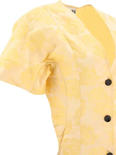 Shop Ganni "botanical Jacquard" Midi Dress In Yellow