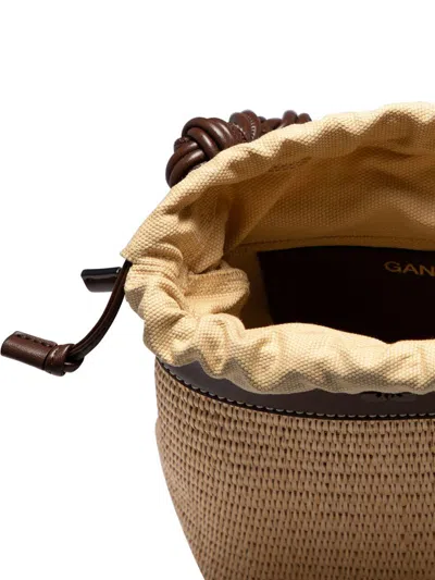 Shop Ganni "bou Raffia" Bucket Bag In Brown