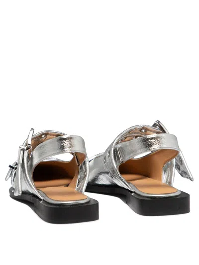 Shop Ganni "buckle" Ballet Flats In Silver
