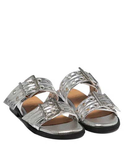 Shop Ganni "buckle" Sandals In Silver