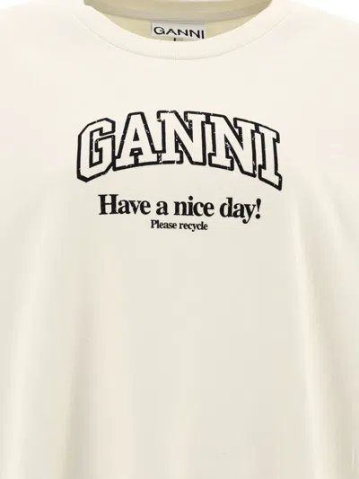 Shop Ganni "have A Nice Day" Sweatshirt In Beige