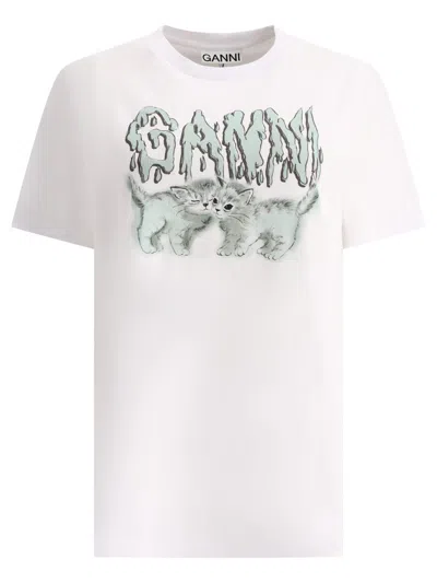 Shop Ganni "love Cats" T-shirt In White