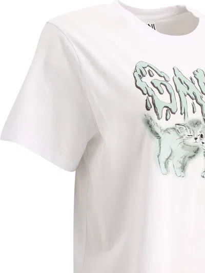 Shop Ganni "love Cats" T-shirt In White