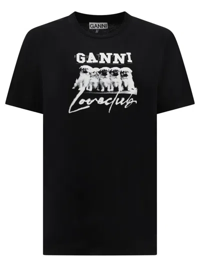 Shop Ganni "puppy Love" T-shirt In Black