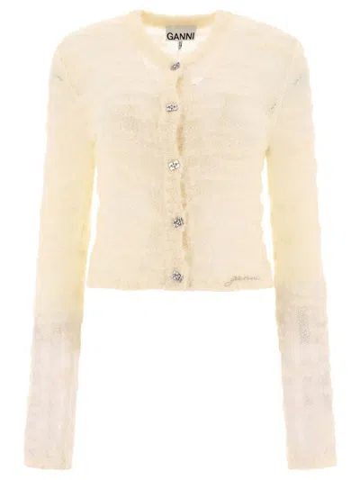 Shop Ganni Alpaca And Mohair Boucle Cardigan In White