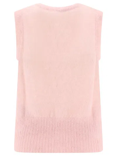 Shop Ganni Mohair Tie String Vest In Pink