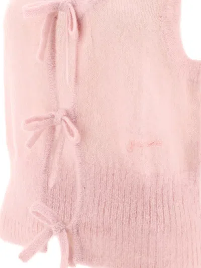 Shop Ganni Mohair Tie String Vest In Pink