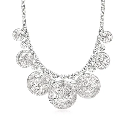 Shop Ross-simons Italian Sterling Silver Disc Station Necklace In Multi