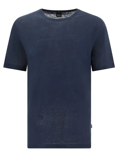 Shop Hugo Boss "tiburt" Linen T-shirt In Blue