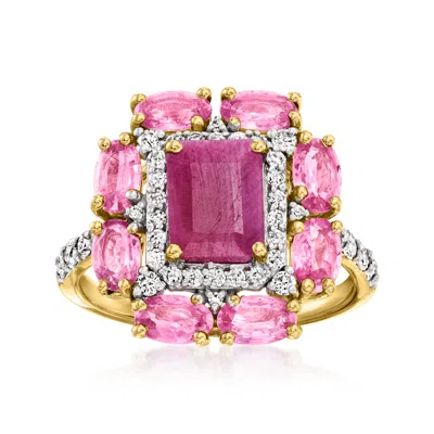 Shop Ross-simons Ruby And Pink Sapphire Ring With . Diamonds In 14kt Yellow Gold In Red