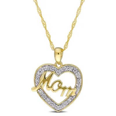 Mimi & Max Diamond Mom Heart Necklace In 10k Yellow Gold In White