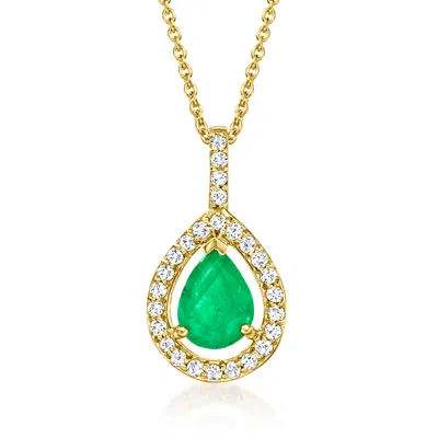 Shop Ross-simons Emerald And . Diamond Pendant Necklace In 18kt Yellow Gold In Multi