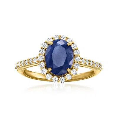 Shop Ross-simons Sapphire And . Diamond Ring In 18kt Yellow Gold In Blue