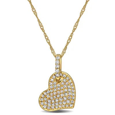 Mimi & Max 1/4ct Tw Pave Diamond Heart Necklace In 14k Yellow Gold In White