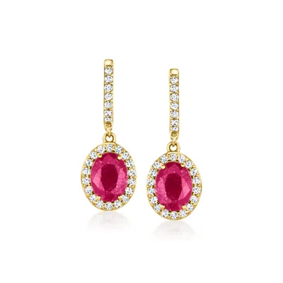 Shop Ross-simons Ruby And . Diamond Drop Earrings In 18kt Yellow Gold In Red