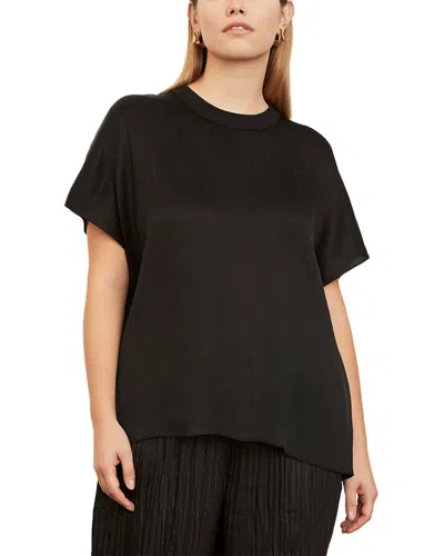 Shop Vince Plus Rib Trim Flutter Sleeve Silk Shirt In Black