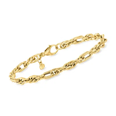 Shop Ross-simons Italian 18kt Yellow Gold Mixed-link Bracelet In Multi