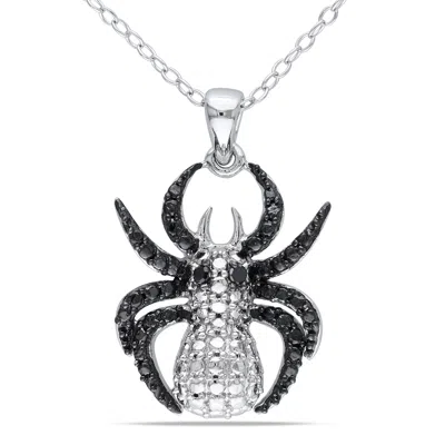 Mimi & Max Black Diamond Spider Necklace In Sterling Silver With Black Rhodium In Black