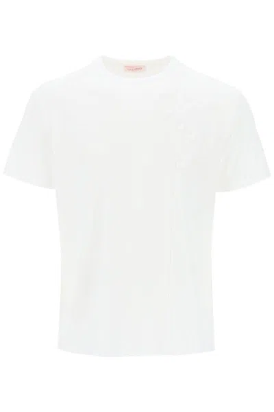 Shop Valentino "flower Embroidered T-shirt In Bianco