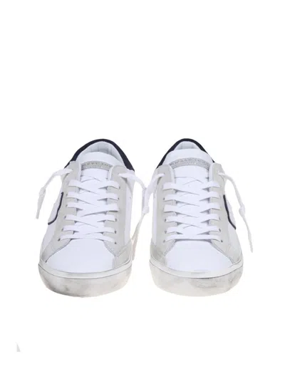 Shop Philippe Model Leather And Suede Sneakers In White/blu