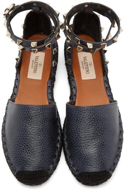 Shop Valentino Navy  Garavani Leather Rockstud Espadrilles