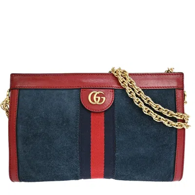 Shop Gucci Ophidia Navy Suede Shoulder Bag ()