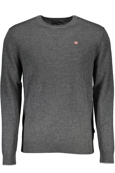 Shop Napapijri Elegant Wool Sweater With Embroide Men's Logo In Grey