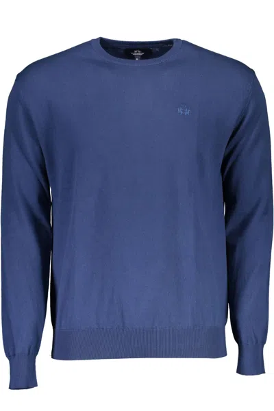 Shop La Martina Elegant Crew-neck Embroide Men's Sweater In Blue