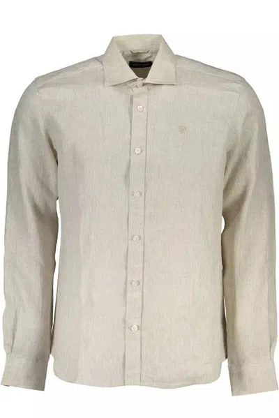 Shop North Sails Linen Italian Collar Shirt With Logo Men's Embroidery In Beige