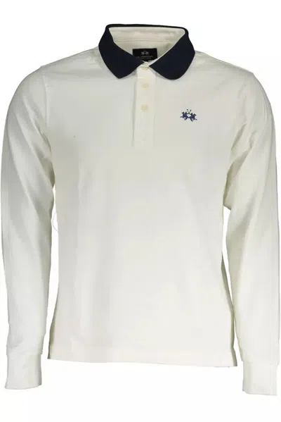 Shop La Martina Elegant Long-sleeved Polo With Contrasting Men's Details In White