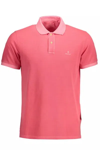Shop Gant Chic Cotton Polo With Contrasting Men's Details In Pink