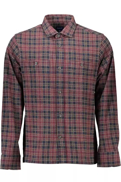 Shop Gant Ele Long-sleeved Cotton Men's Shirt In Brown
