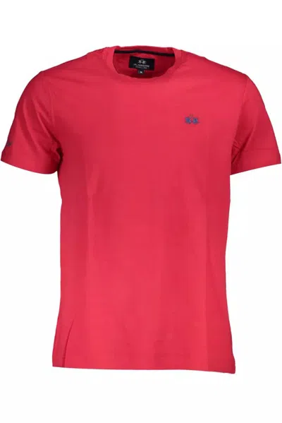Shop La Martina Chic Cotton Round Neck T-shirt With Men's Embroidery In Pink