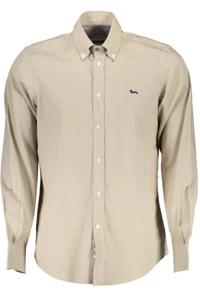 Shop Harmont & Blaine Elegant Organic Cotton Men's Shirt In Beige