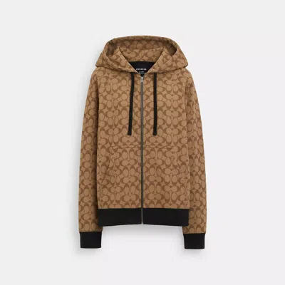 Shop Coach Outlet All Over Signature Zip Hoodie In Beige