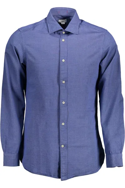 Shop U.s. Polo Assn U. S. Polo Assn. Slim Fit Cotton Dress Shirt With Men's Embroidery In Blue
