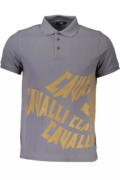 Shop Cavalli Class Sleek Cotton Polo With Classic Men's Print In Grey