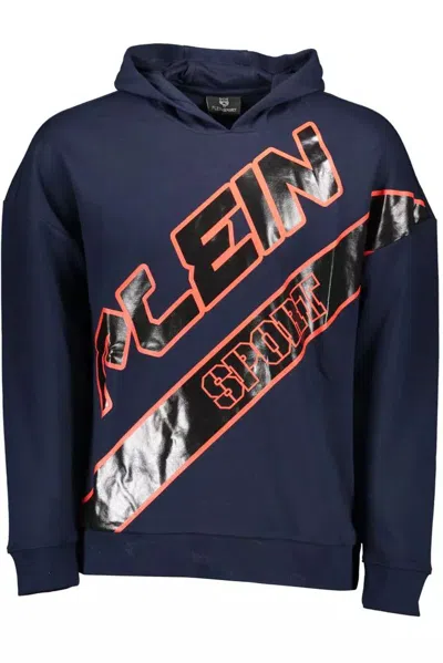 Shop Plein Sport Contrast Detail Hooded Men's Sweatshirt In Blue