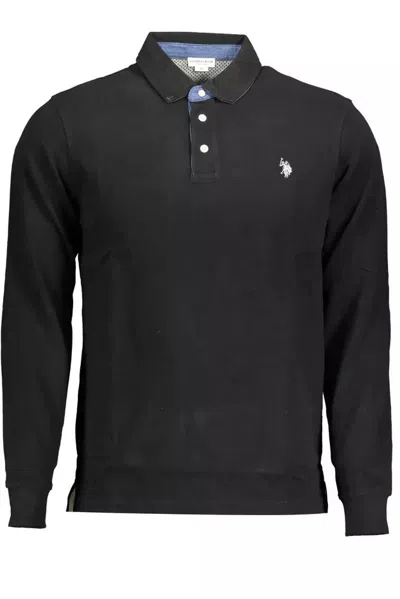 Shop U.s. Polo Assn U. S. Polo Assn. Elegant Long-sleeve Polo With Contrasting Men's Accents In Black