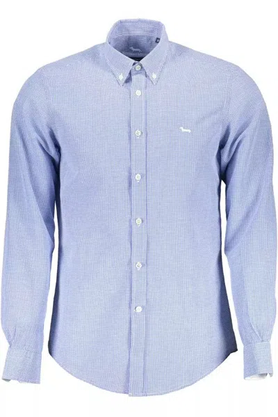 Shop Harmont & Blaine Elegant Narrow Fit Long-sleeved Men's Shirt In Blue
