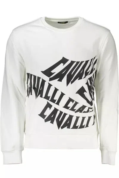 Shop Cavalli Class Elegant Brushed Sweatshirt With Logo Men's Print In White