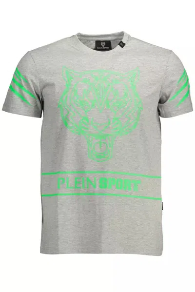 Shop Plein Sport Sleek Crew Neck Logo Tee With Contrasting Men's Details In Grey