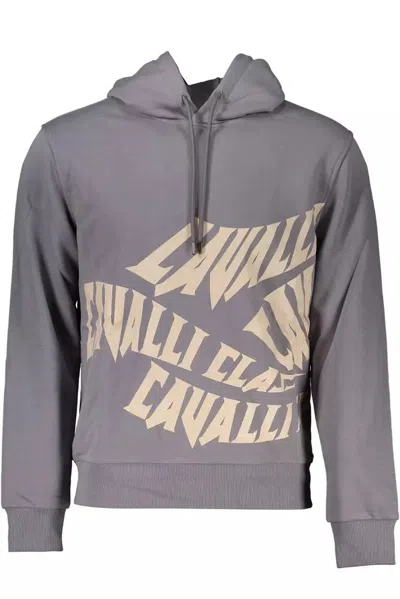 Shop Cavalli Class Elegant Hooded Sweatshirt In Regular Men's Fit In Grey