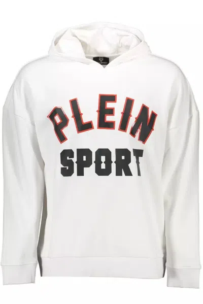 Shop Plein Sport Sleek Hooded Sweatshirt With Bold Men's Prints In White