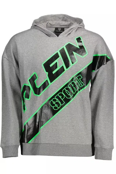 Shop Plein Sport Sleek Hooded Sweatshirt With Bold Men's Accents In Grey