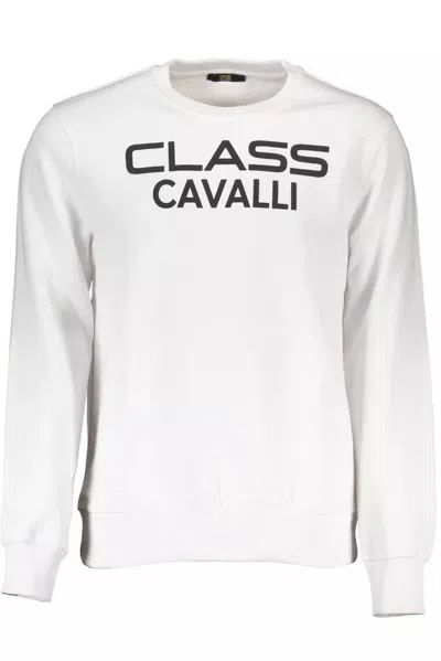 Shop Cavalli Class Chic Cotton Round Neck Men's Sweater In White