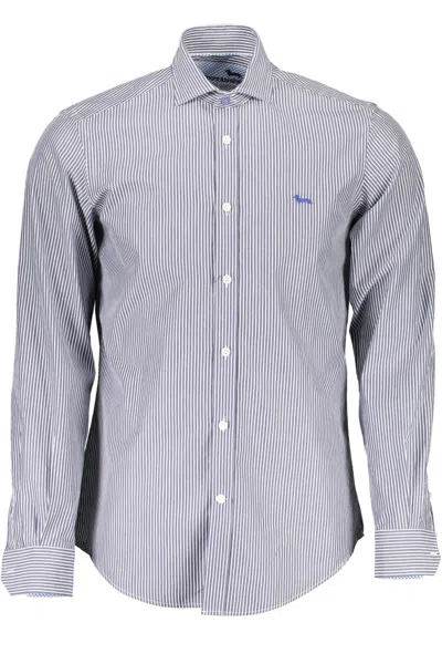Shop Harmont & Blaine Sleek Organic Cotton Shirt With Men's Logo In Blue