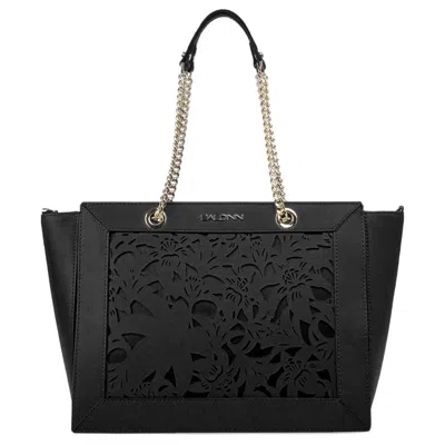 Shop Baldinini Trend Elegant Floral Calfskin Shoulder Women's Bag In Black