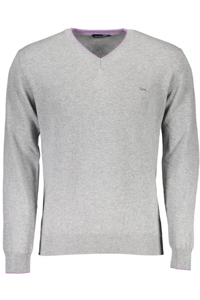 Shop Harmont & Blaine Elegant V-neck Sweater With Contrasting Men's Details In Grey