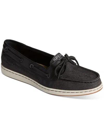 Shop Sperry Starfish Brights Womens Padded Insole Canvas Boat Shoes In Black